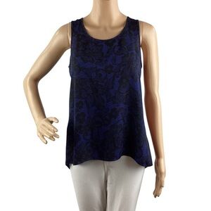 Express Blue & Black Print Semi-Sheer Split Back Sleeveless Tank Top Size XS